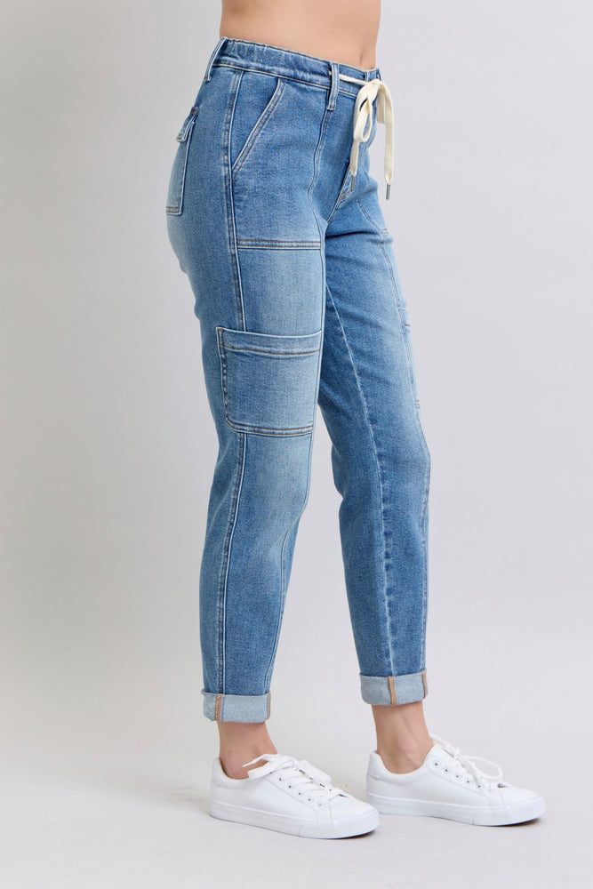 Clayton High Rise Cuffed Cargo Denim Jogger