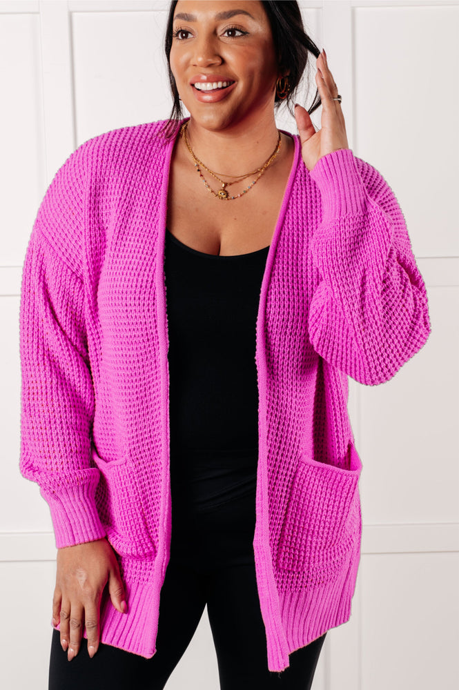 Everything Layer Waffle Knit Open Front Cardigan in Bright Mauve