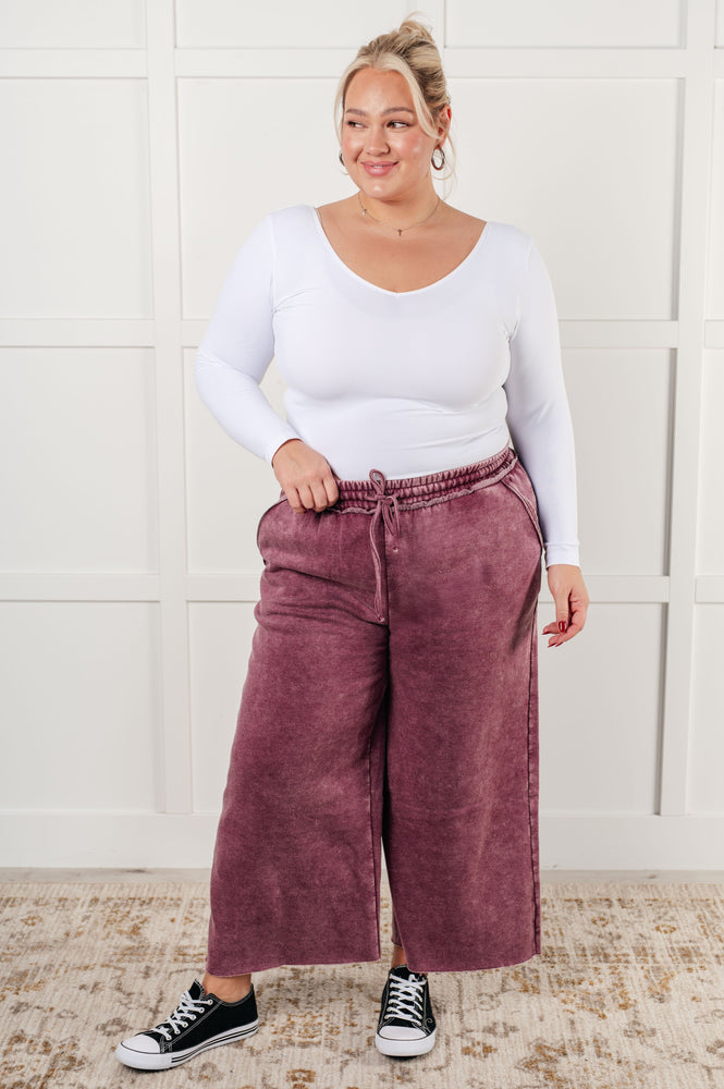 In or Out Wide Leg Cropped Pants in Eggplant