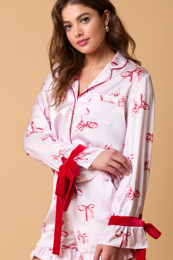 Satin Pajama Top with Bow on the Cuffs